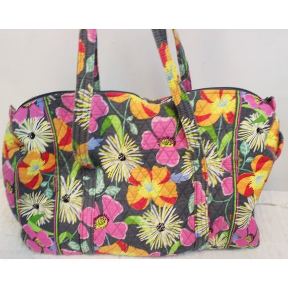 Vera Bradley Grey Jazzy Bloom Floral Large Duffle Bag Baby Orange Travel Quilted - Picture 4 of 10